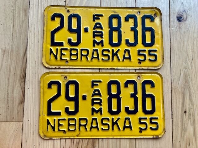 Pair of 1955 Nebraska Farm License Plates