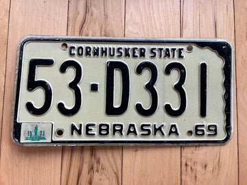 1969 Nebraska License Plate W/ 1971 Tab