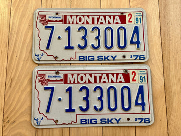 Pair of 1976 Montana License Plates W/ 1991 Tabs