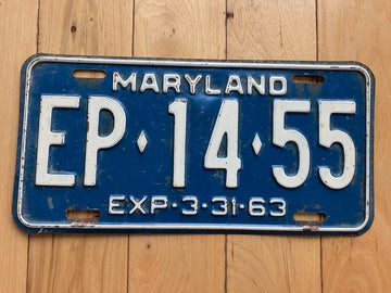 1963 Maryland License Plate