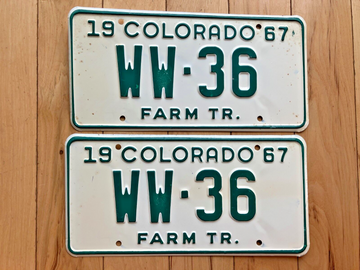 Pair of 1967 Colorado Farm Tractor License Plates