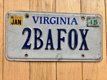 2015 Virginia Vanity License Plate - 2 B A FOX