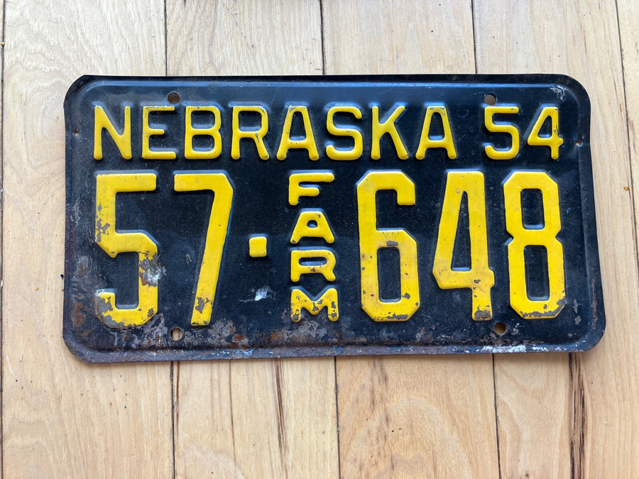 1954 Nebraska Farm License Plate