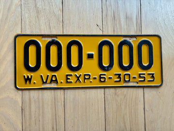 1953 West Virginia Sample License Plate