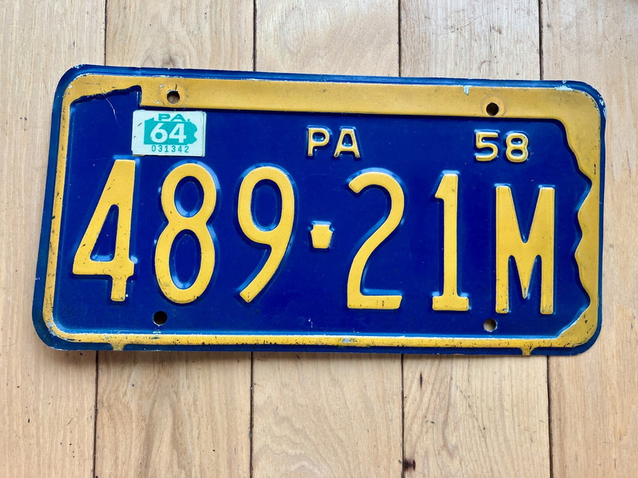 1958 Pennsylvania License Plate W/ 1964 Tab