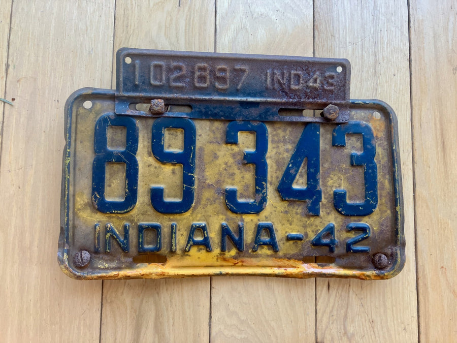 1942 Indiana License Plate W/ Tab