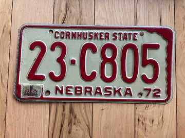 1972 Nebraska License Plate W/ 1975 Tabs