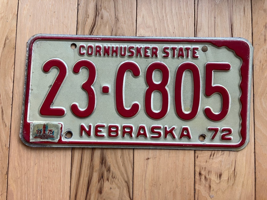 1972 Nebraska License Plate W/ 1975 Tabs