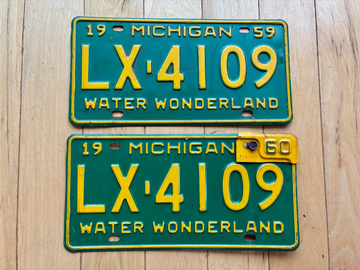 1959 Pair of Michigan License Plates W/ 1960 Tab