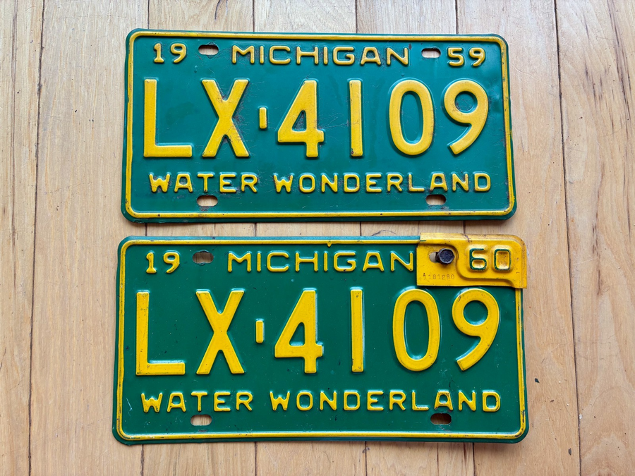 1959 Pair of Michigan License Plates W/ 1960 Tab
