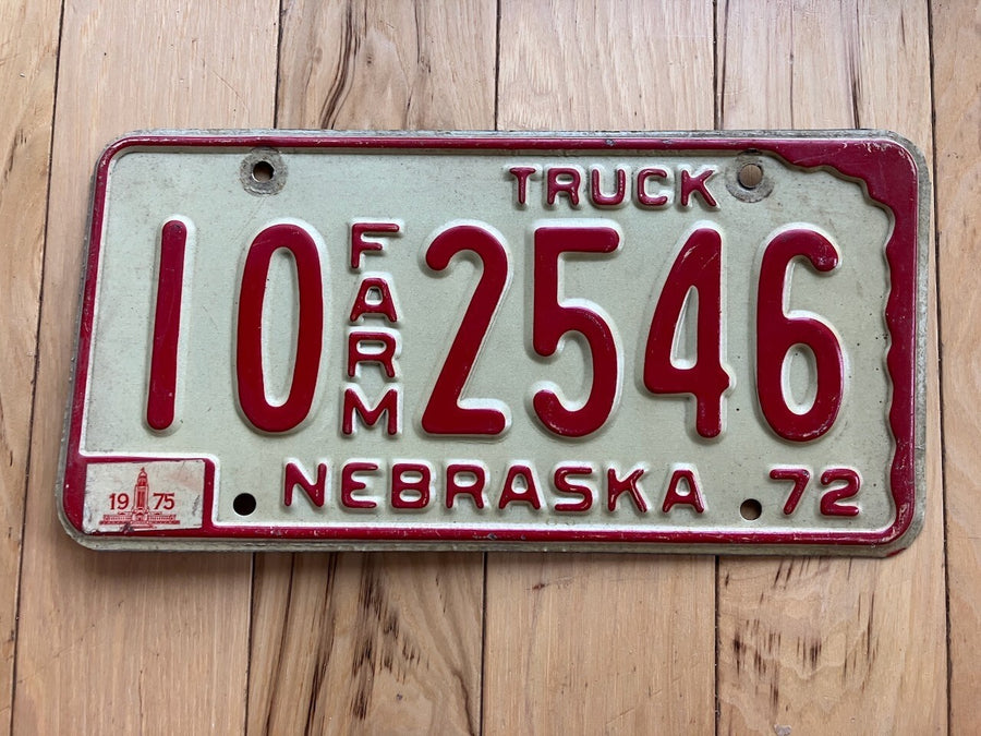 1972 Nebraska Farm Truck License Plate W/ 1975 Tabs