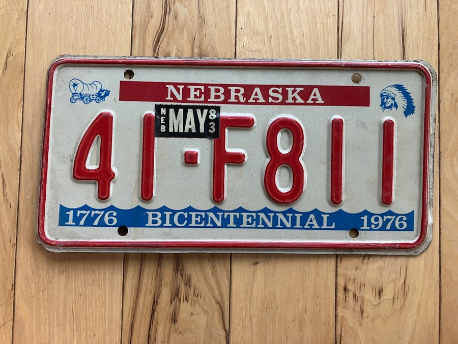 1976 Nebraska Bicentennial License Plate W/ 1983 Tab