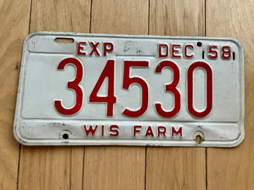 1958 Wisconsin Farm License Plate