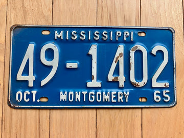 1965 Mississippi Montgomery County License Plate