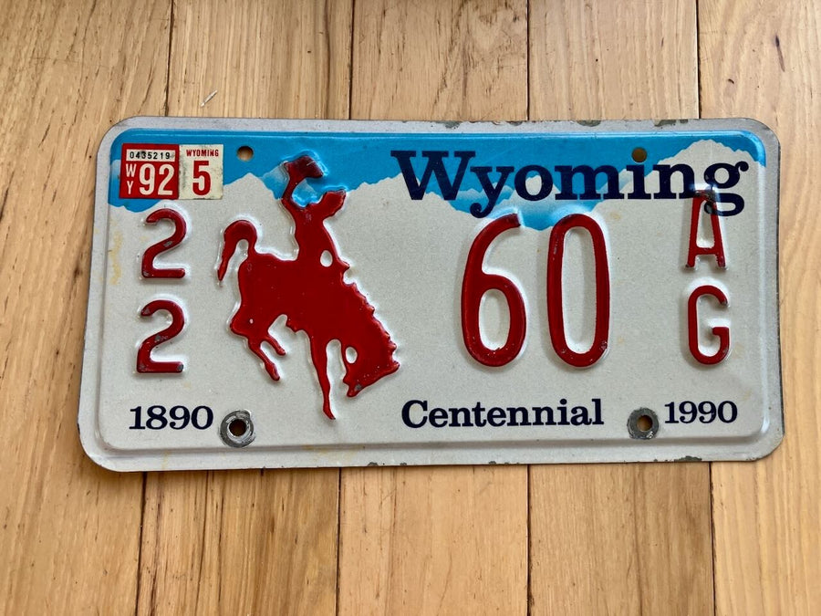 1992 Wyoming License Plate - Low Number