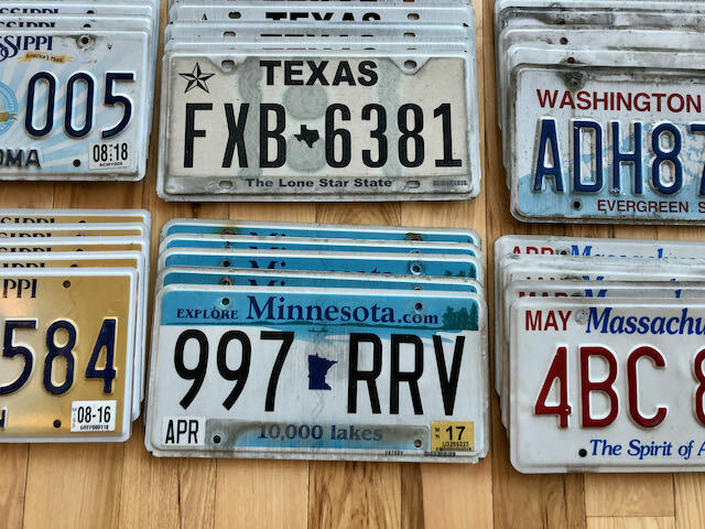 Lot of 100 License Plates- 20 Versions, 5 of Each in Craft Condition
