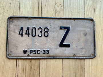 1933 Wisconsin Public Service Commission License Plate