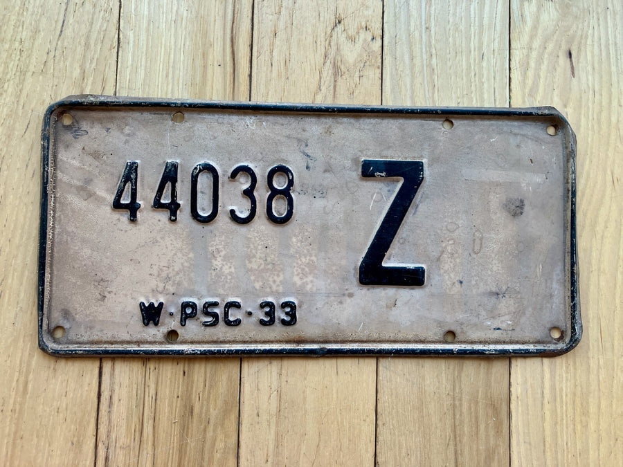 1933 Wisconsin Public Service Commission License Plate