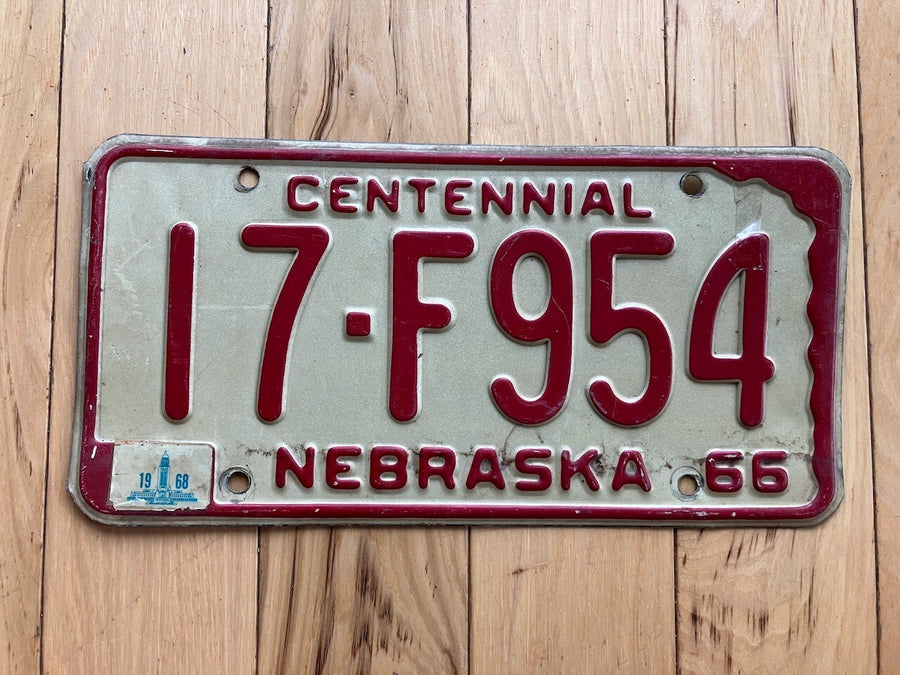 1966 Nebraska Centennial License Plate W/1968 Tab
