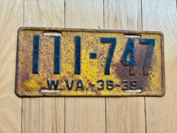 1938 1939 West Virginia License Plate