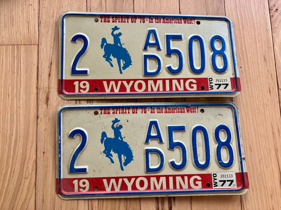 Pair Of 1977 Wyoming License Plate