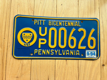 1994 Pennsylvania University of Pittsburg Bicentennial License Plate