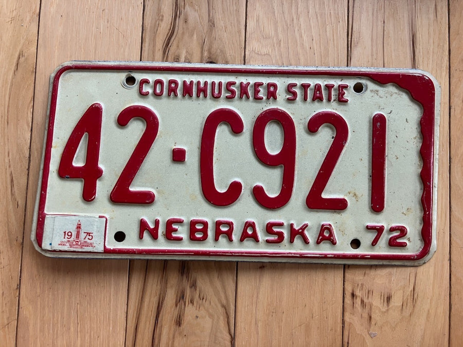 1972 Nebraska License Plate W/ 1975 Tabs