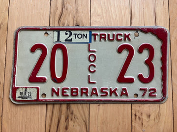 1972 Nebraska Local Truck License Plate W/ 1973 Tab