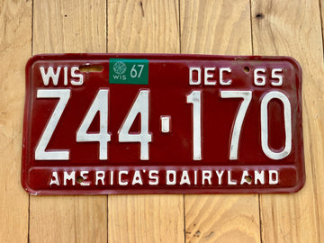 1965 Wisconsin License Plate W/ 1967 Tab
