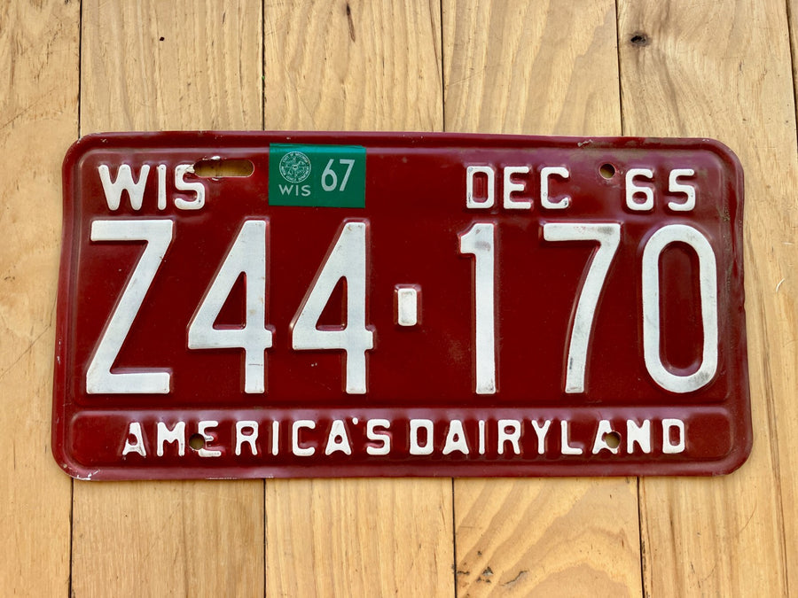 1965 Wisconsin License Plate W/ 1967 Tab