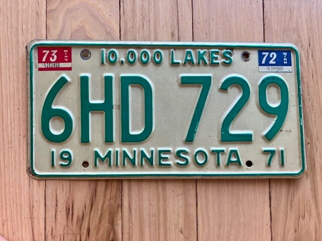 1971 Minnesota License Plate W/1972 and 1973 Tabs