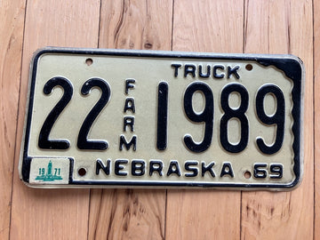 1969 Nebraska Farm License Plate W/1971 Tab
