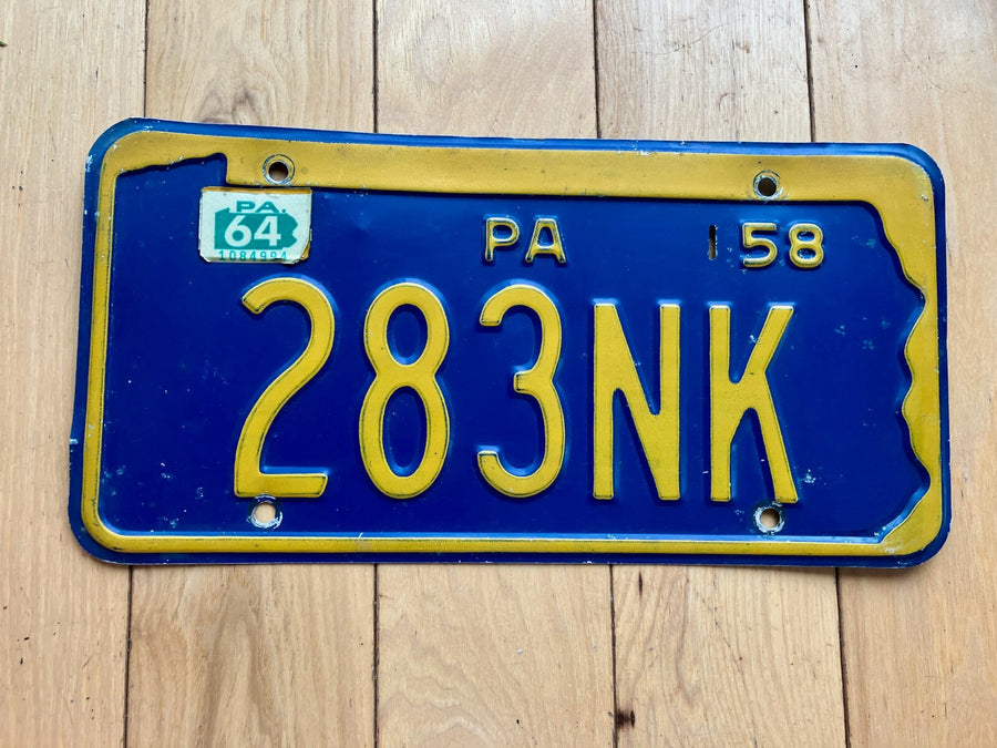 1958 Pennsylvania License Plate W/ 1964 Tab
