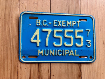 1973 British Columbia Municipal Exempt License Plate