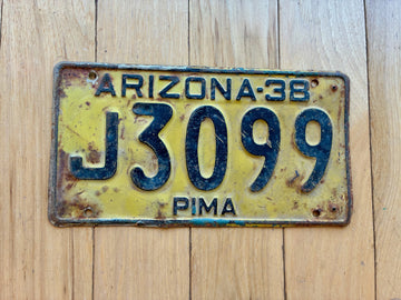 1938 Arizona Pima County License Plate- MVD YOM Clear