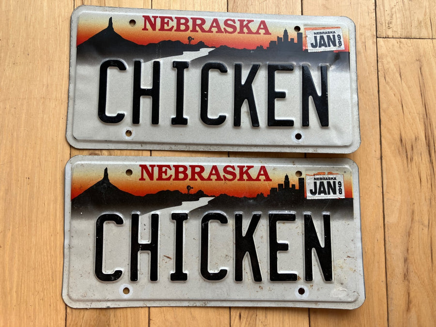Pair Of 1998 Nebraska Vanity License Plates - CHICKEN