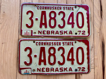 Pair of 1972 Nebraska License Plates W/ 1975 Tabs