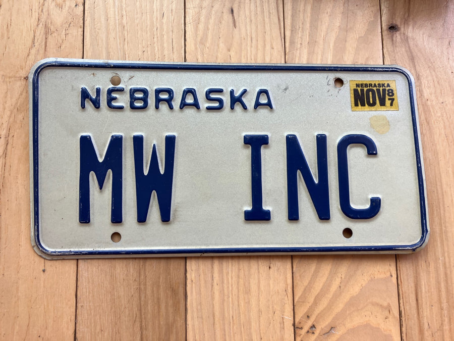 1987 Nebraska Vanity License Plate - MW INC