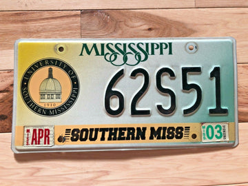 2000 to 2003 Southern Mississippi University License Plate