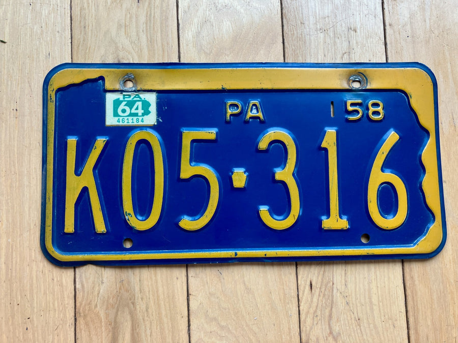 1958 Pennsylvania License Plate W/ 1964 Tab