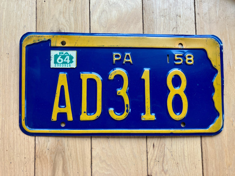 1958 Pennsylvania License Plate W/ 1964 Tab