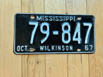 1967 Mississippi Wilkinson County License Plate