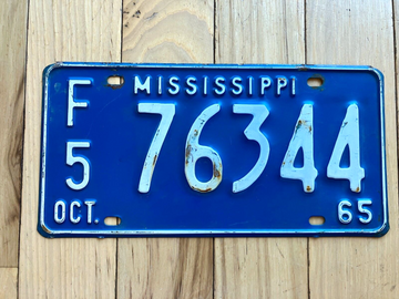 1965 Mississippi F5 License Plate