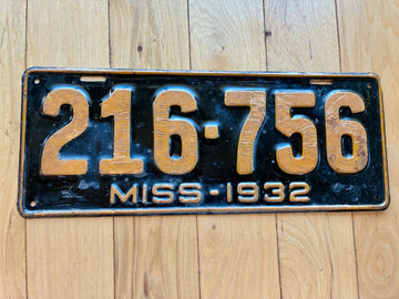 1932 Mississippi License Plate
