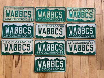 10 Assorted Colorado Amateur Radio License Plates 1964 to 1973