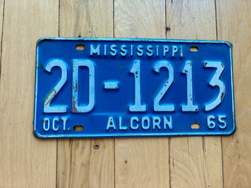 1965 Mississippi Alcorn County License Plate