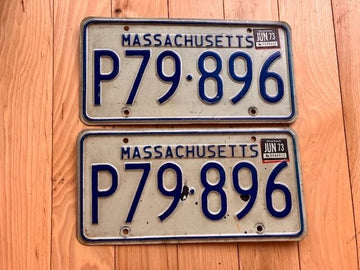Pair of 1973 Massachusetts License Plates- YOM Clear