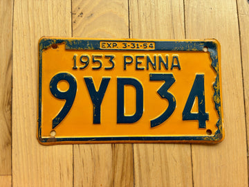 1953 1954 Pennsylvania License Plate
