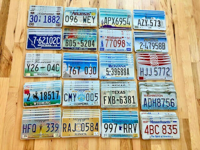 Lot of 100 License Plates- 20 Versions, 5 of Each in Craft Condition