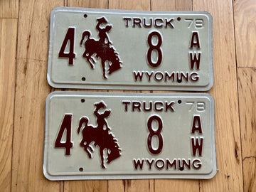 Pair of 1978 Wyoming Truck License Plates - Low Number